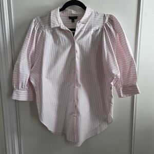 Topshop Oversized Button Down Pastel Pink Stripe Shirt
